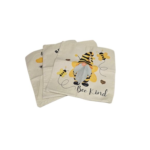 Bee Gnome Polyester Decorative Pillow Cover Set Of 3 Bee Blessed  B Happy B Kind - Picture 1 of 6